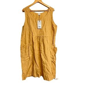 Mustard Sleeveless Linen Dress with Pockets